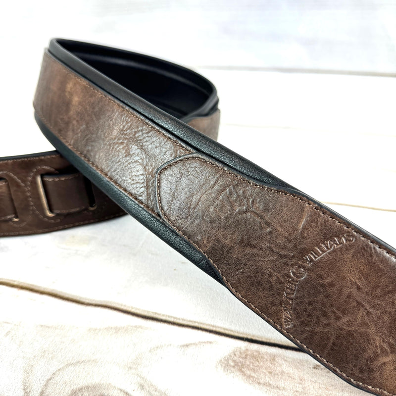 Walker & Williams G-108 Walnut Brown 2" Wide Guitar Strap with Padded Glove Leather Back For Acoustic, Electric, And Bass Guitars