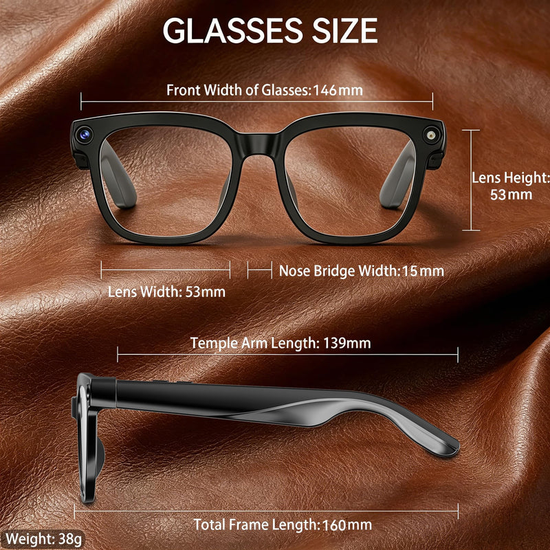 AI Smart Glasses with Camera, 8MP HD Camera Glasses for Men, AI Recording Glasses with Voice Assistant,Open-Ear Audio,Real-Time Translation,Video Recording Sunglasses for Life & Work (Photochromic) Black (Photochromism lenses)