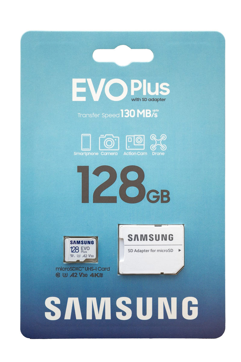 Samsung EVO Plus 128GB MicroSDXC SD Card Works with GoPro Hero 10, Hero 9, Hero 8, Hero 7 Action Cam (MB-MC128KA) U3 A2 V30 UHS-I Class 10 4K Bundle with 1 Everything But Stromboli MicroSD Card Reader