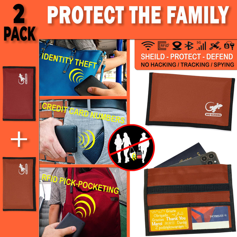Faraday Bag Anti-Tracking GPS RFID Car Key Signal Blocker Wallet Shielding Pouch Protective Case for Cell Phone Car Key FOB, Data Privacy, Electronic Device Security (2 PACK - RED AND ORANGE) 2 PACK - RED AND ORANGE