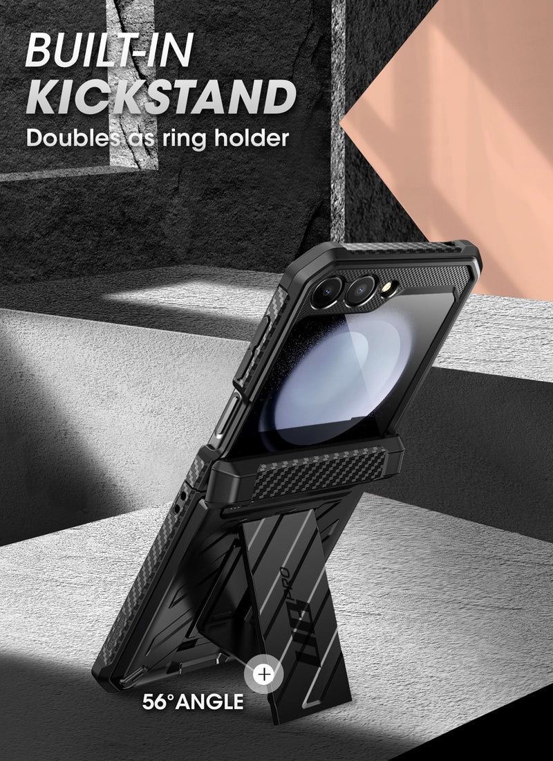 SUPCASE Unicorn Beetle Pro Series Case for Samsung Galaxy Z Flip 5 5G (2023), [Hinge Protection] Dual Layer Rugged Protective Case with Holster & Kickstand (Black) Black