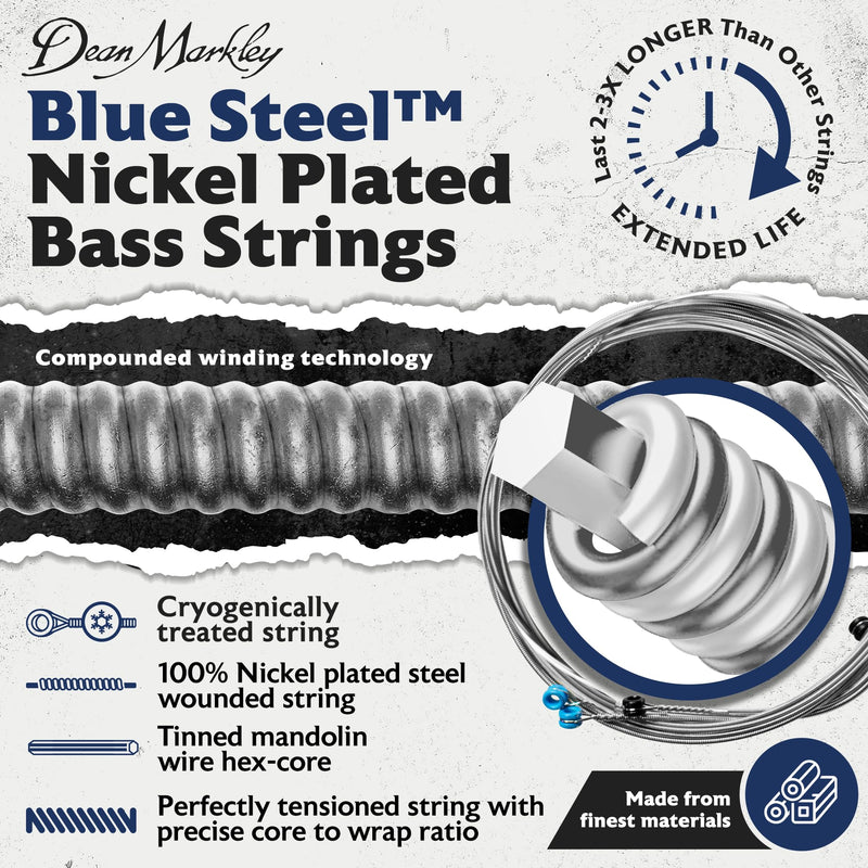 Dean Markley NPS Blue Steel Bass Guitar Strings 4 String Set, 46-102 Custom Light 4 String Bass Guitar, Cryogenically Processed Steel Bass Strings with Warm Rich Tone, Made in the USA 4-String