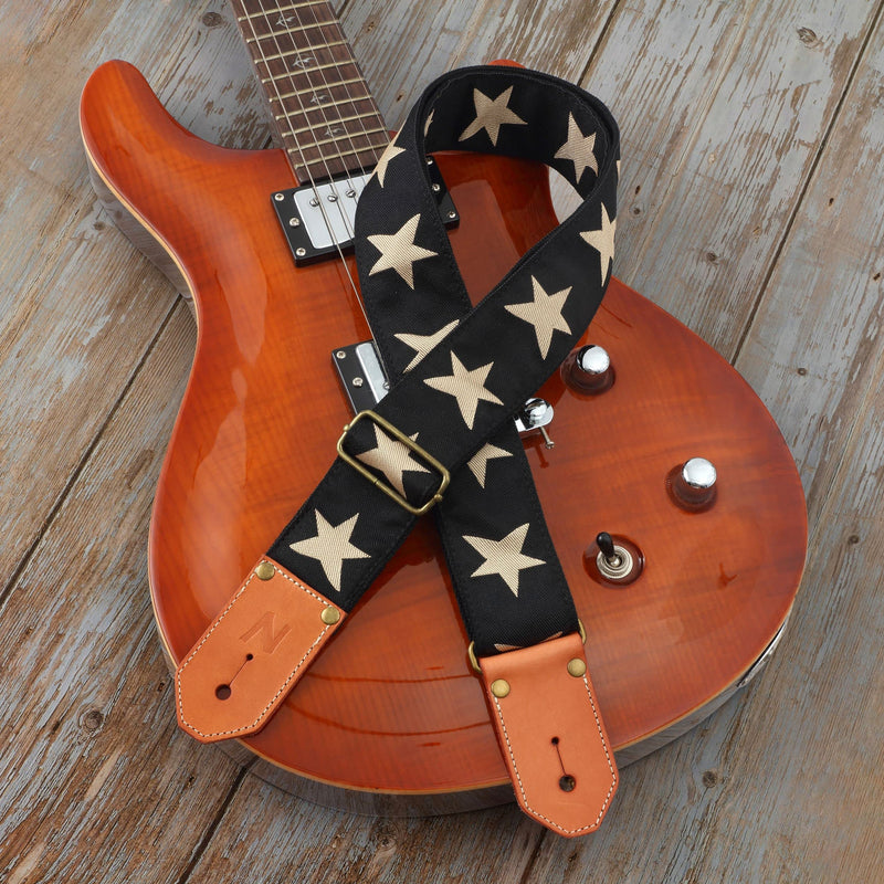 Nefelibata Cool Woven Guitar Strap -Cotton Guitar Straps with Thicked First Layer Vegetable Tanned Cowhide Leather Ends for Acoustic, Bass, Electric, Best Gift for Your Love Guitarists(Star) Star