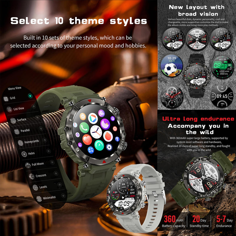 Smart Watch for Men (Answer/Make Calls), 1.39" Outdoor Waterproof Tactical Smartwatch with 123 Sport Modes, Sleep Heart Rate Monitor, Pedometer, IP68 Waterproof Fitness Tracker for iOS Android Gray