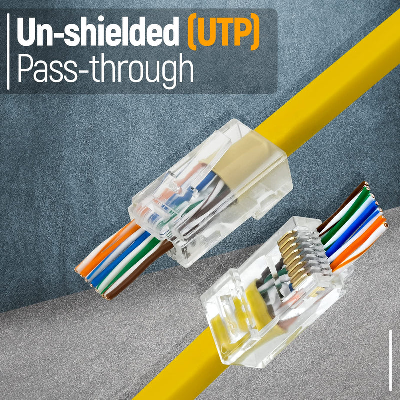 Everest Cat6 RJ45 Pass Through Connector 400-Pack - EZ Cat 6 Pass Through RJ45 Connectors - cat 6 connectors - Ethernet Connector - Ethernet Plug - for Solid or Stranded UTP Network Cable Quantity 400