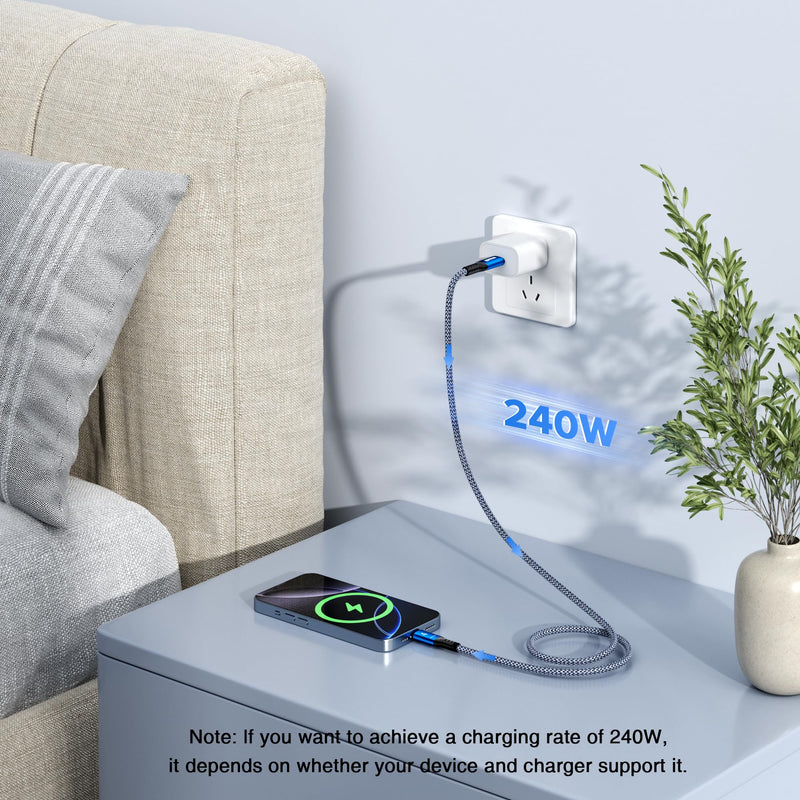 Braided Thunderbolt 4 Cable 10 FT 2 Pack Compatible, 40Gbps, 240W PD, 8K@60Hz / 4K@144Hz, Dual 4K for Mac mini, iPhone 17, MacBook Pro M4 M5 / Air, SSD, Docking, eGPU, XPS, USB4 10FT 2Pack