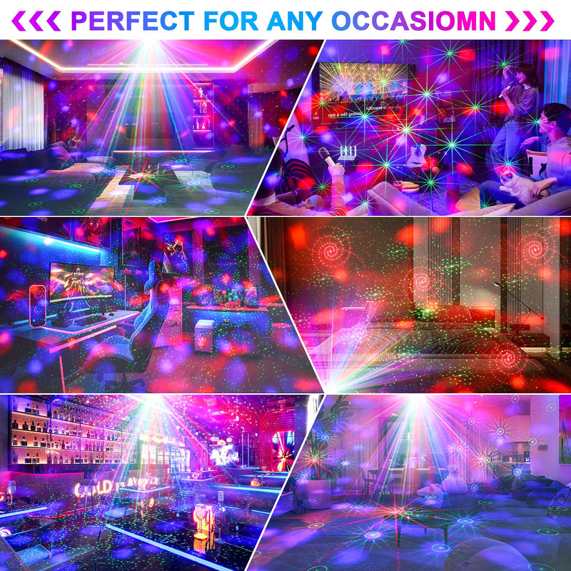 4 in-1 Disco Party Lights - RGB 3 Magic DJ Disco Ball, LED Sound Activated Laser Lights Projector with Remote for Home, Dance, Karaoke, Parties, Wedding, Birthday, Halloween, Christmas, Club Decor