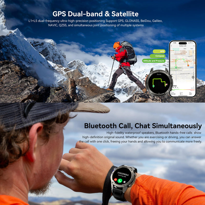 GPS Smart Watch Running Watches, Military Smart Watches with Bluetooth Call Heart Rate Monitor Pedometer Step Counter, Barometer Altitude Compass Smartwatches for Android iOS Phones Silver