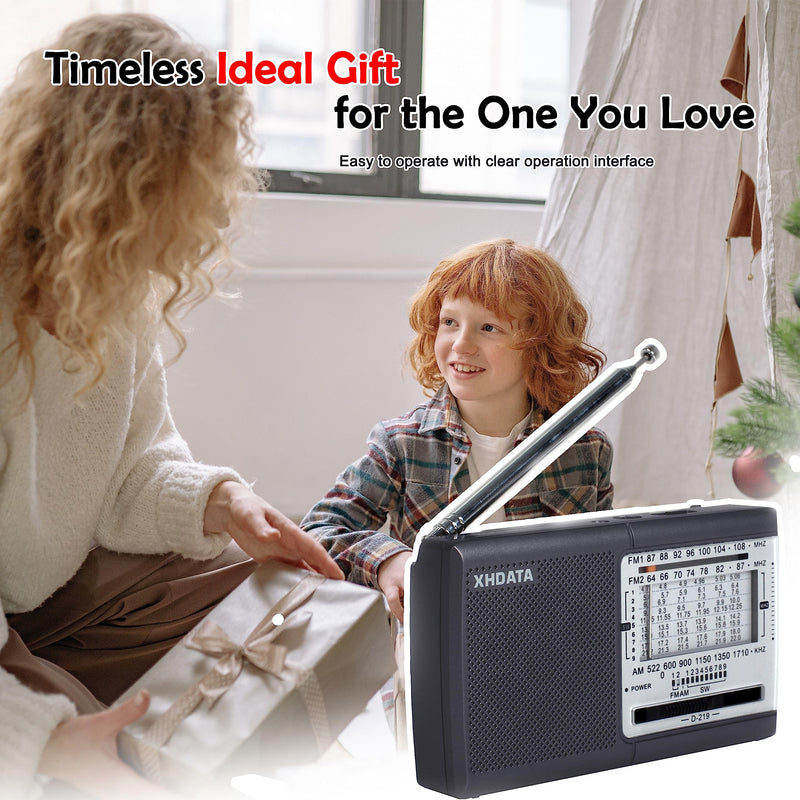 XHDATA D219 Portable AM FM Shortwave Radio Battery Operated Small Great Reception Radio with Good Sound,Earphone Jack for Gift Elder,Home,Child [Gray] Gray