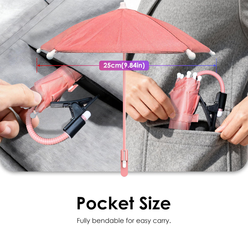 Phone Umbrella Sun Shade Clip-On, Universal Cell Phone Sunshade with UV Protection, Anti-Glare Screen Shield for iPhone & Android, Outdoor Beach Pool Travel Accessory Pink