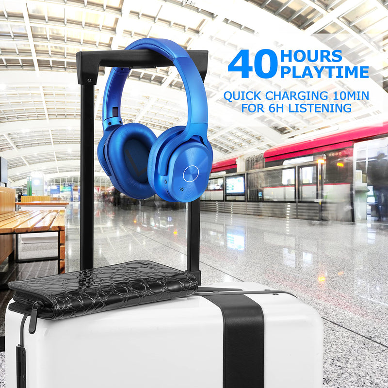 ZIHNIC Active Noise Cancelling Headphones, 40H Playtime Wireless Bluetooth Headset with Deep Bass Hi-Fi Stereo Sound,Over-Ear Headphone,Comfortable Earpads for Travel/Home/Office (Blue) Blue