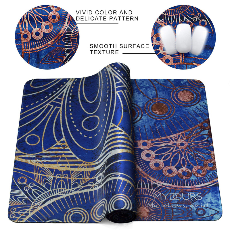 Mydours Extended Gaming Mouse Pad (47.2x15.7 in), Large Non-Slip Rubber Base Mousepad with Stitched Edges Keyboard Mouse Mat Desk Pad for Work, Game, Office, Home Blue Flower