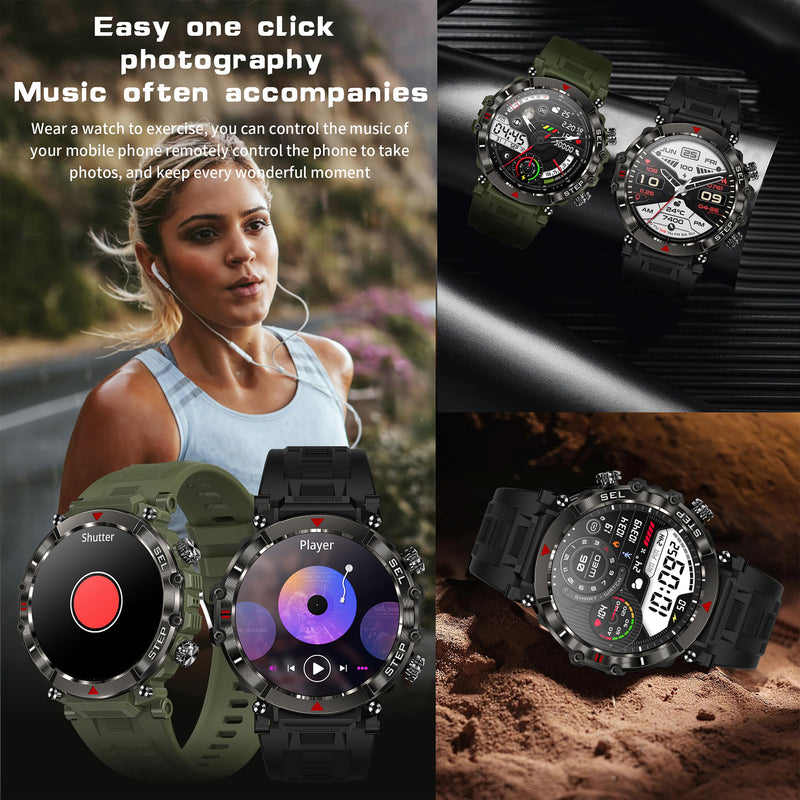 Smart Watch for Men (Answer/Make Calls), 1.39" Outdoor Waterproof Tactical Smartwatch with 123 Sport Modes, Sleep Heart Rate Monitor, Pedometer, IP68 Waterproof Fitness Tracker for iOS Android Gray