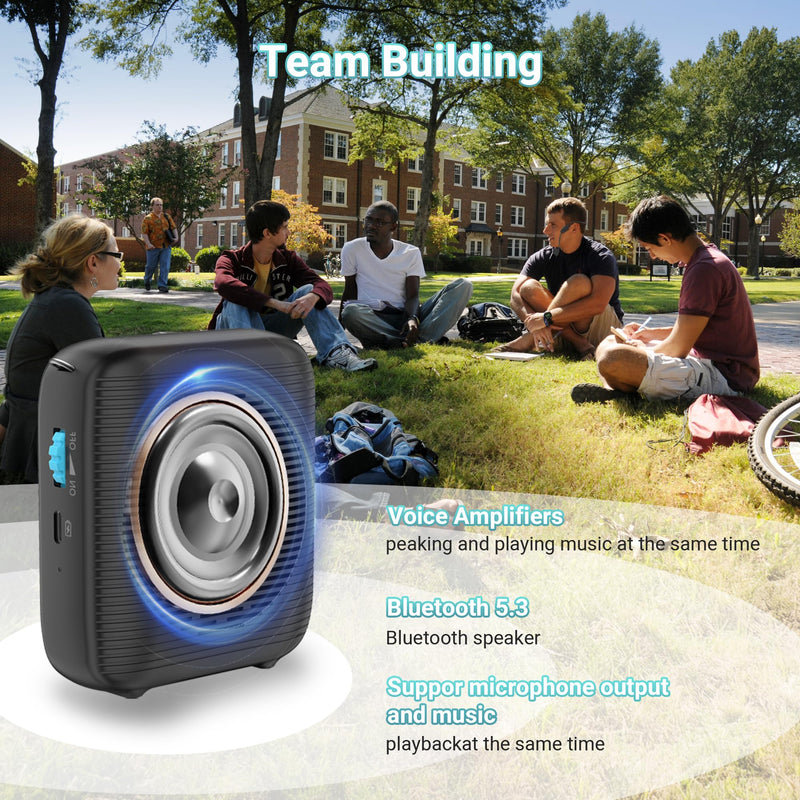 [AUSTRALIA] - AI Wireless Voice Amplifier with 2 Wireless Mics(1 Lavalier mic & 1 Microphone Headset), Bluetooth 5.3 PA System for Teachers, Tour Guide, Yoga - 15H Rechargeable Battery, Waist-Mount Design Black 