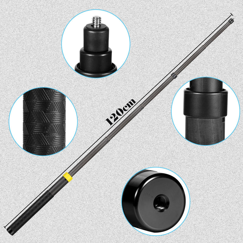 10.6-47.2 inches 1.2m Carbon Fiber Invisible Selfie Stick for Insta360 x4 Insta 360 x4 x3 x2 x Go 2 3 GoPro Hero 13 12 11 10 9 8 7 6 5 4 3 DJIN OSMO Action Camera Accessories (Gold) Gold