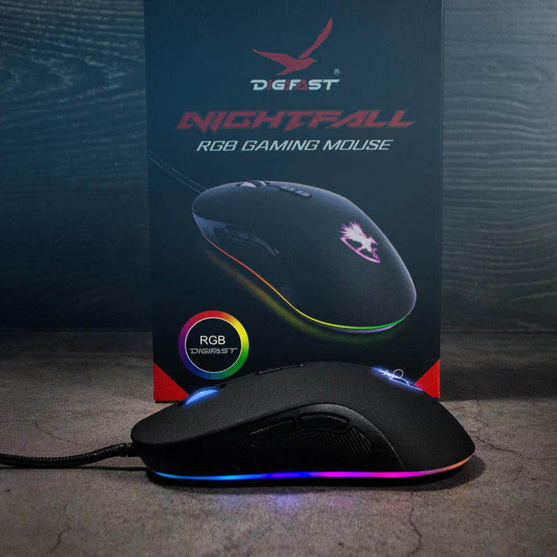 Digifast Nightfall NF24 RGB Backlit Gaming Mouse, Symmetrical Design, 50 Million Click Durability, 8 Programmable Buttons, Dynamic DPI Switching, Customized Color, DPI for Windows PC Gamers (Black)