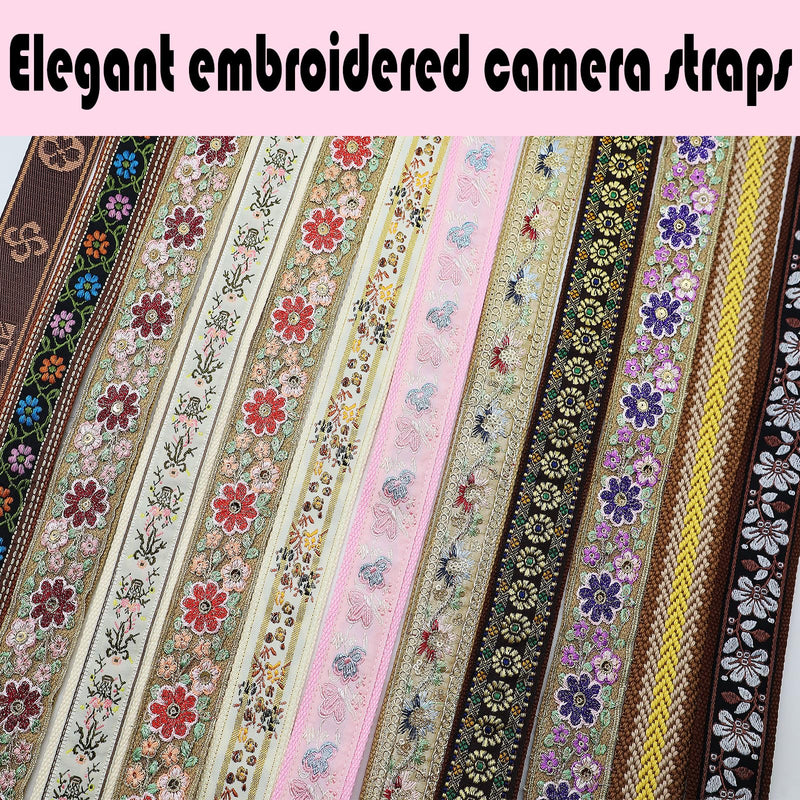 Camera Straps for Photographers, 1.5" Leather Camera Neck Strap, Quick Release Shoulder Camera Strap for All Cameras Khaki Embroidery Camera Strap-02