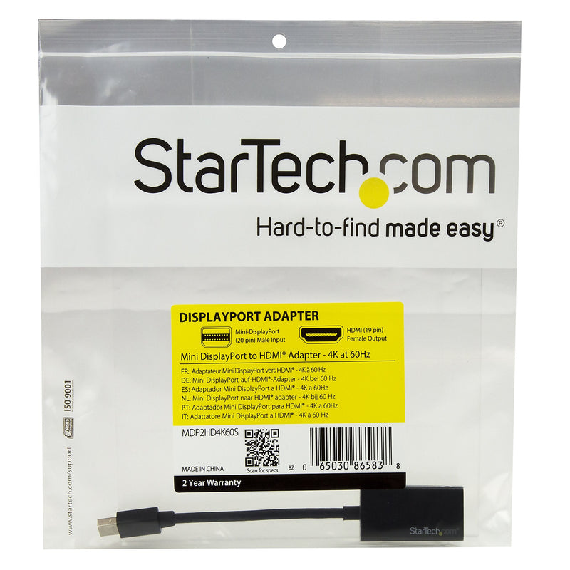 [AUSTRALIA] - StarTech.com Mini DisplayPort to HDMI Adapter, 4K 60Hz, 1080p 240Hz, Thunderbolt to HDMI Adapter Cable Converter for mDP or Thunderbolt 1 & 2 MacBooks, MacBook Air, Mac Mini, Microsoft Surface Pro 1-6 Black 