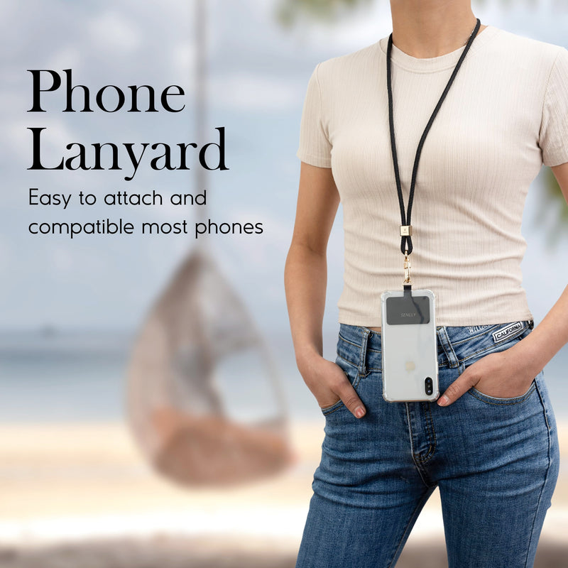 SENLLY Phone Lanyard with Ultra Thin Patch, Original Minimalist Design Neck Strap Compatible All Smartphone 101 Black