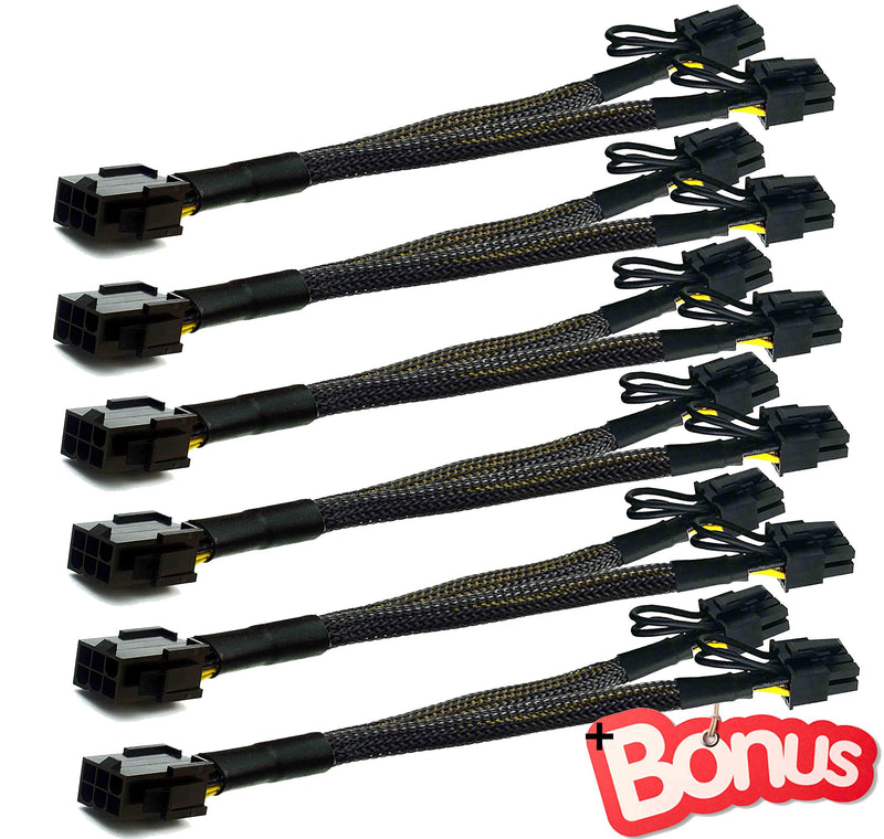 PCI-e 6 Pin to Dual PCIe 8(6+2) Pin Graphics Card PCI Express Power Adapter GPU VGA Y-Splitter Extension Cable Mining Video Card Sleeved Power Splitter 9 inches 18 AWG 6 Pack + Bonus TeamProfitcom