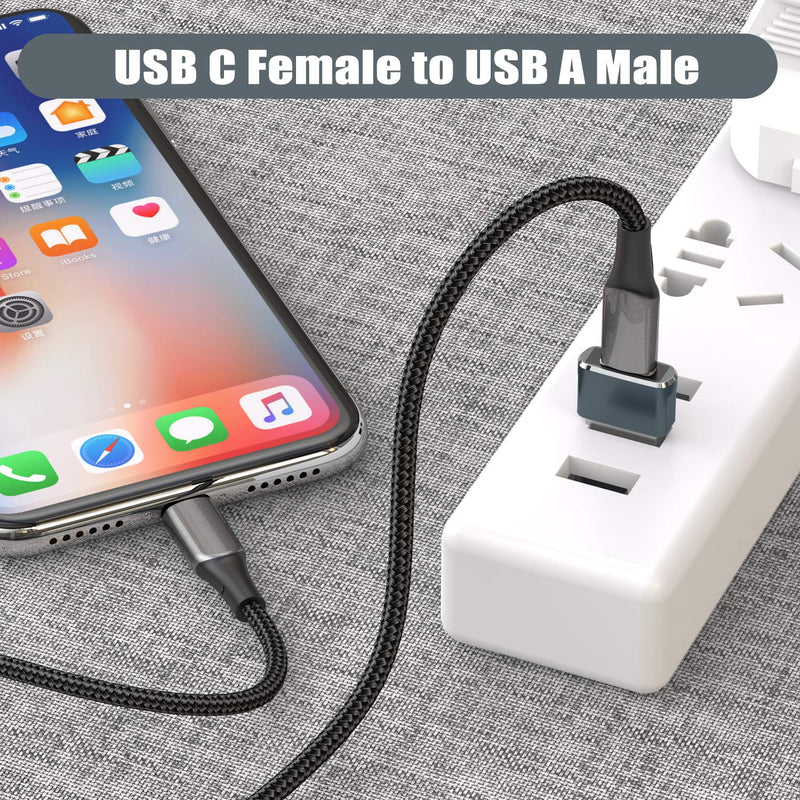 Basesailor iPhone 16 15 Pro Max Car Charger Adapter 4Pack,USB to USBC Adapter Type C Female to A Male Converter for Airpods 4,Apple Watch 10/iWatch,iPhone 14 13 Plus,iPad Mini 7,Samsung Galaxy S24 A54 Gray