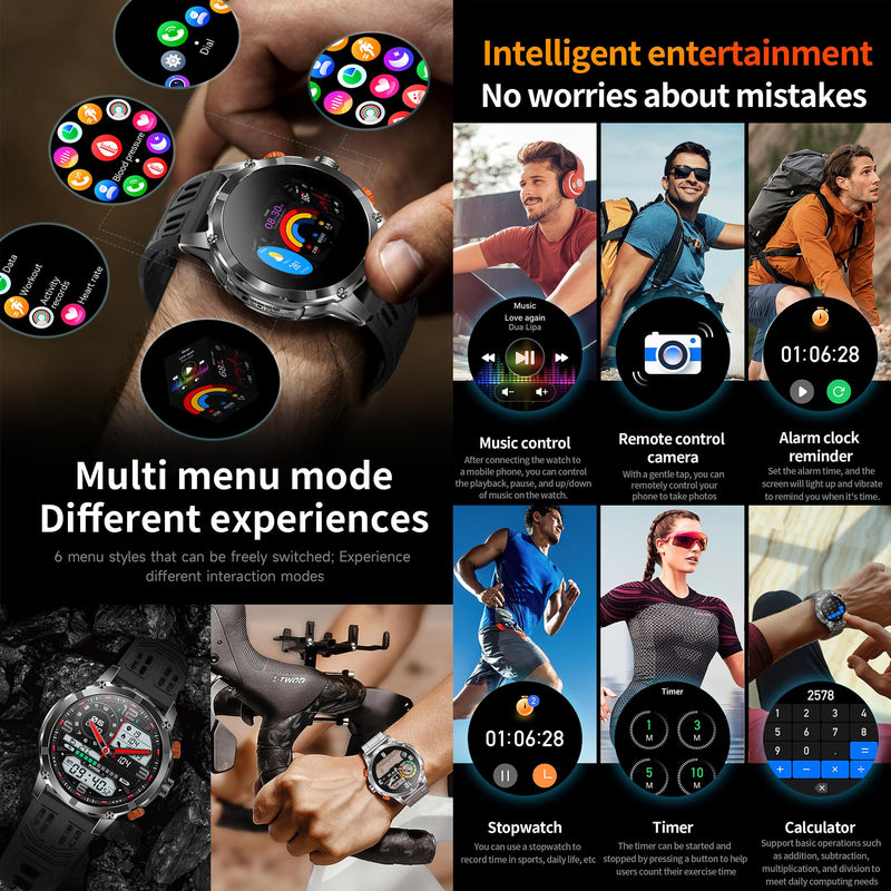 1.7" AMOLED Smart Watch for Men (Make/Answer Call), Mens Smartwatches with Flashlight, 710mAh Battery，Fitness Tracker Smartwatch for Android iPhones, Digital Watches Step Counter, 2 Straps (Silver) Silver