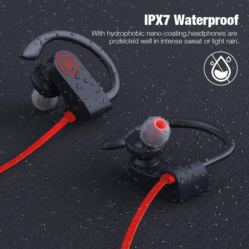 Bluetooth Headphones Wireless Earbuds 16H Playtime Wireless Headphones IPX7 Waterproof Bluetooth 5.3 Running Headphones with Mic Stereo In Ear Earphones Sound Isolation for Workout, Sports Red A, Red