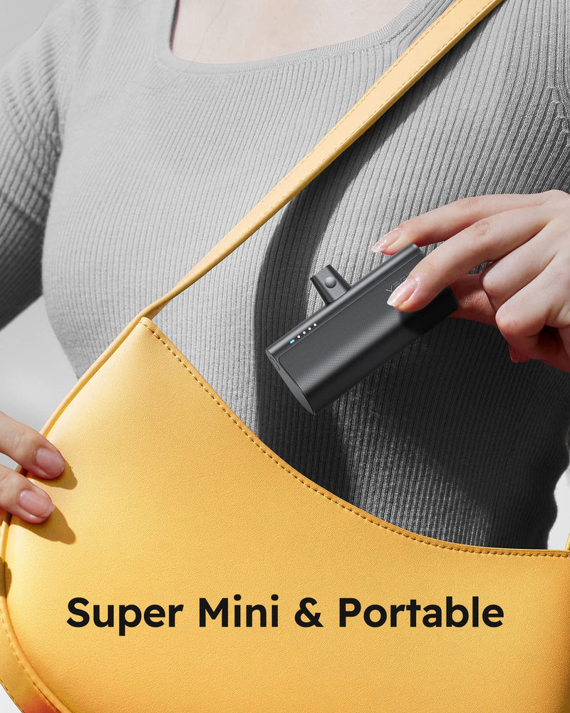 VEGER Portable Charger, USB C Power Bank, 5000mAh Mini Battery Pack Fast Charging 20W Small Charging Bank for Samsung Galaxy S21, S20, S10, S9, Note 20, Pixel, Moto, LG, Oculus Quest, Android Phones D Black