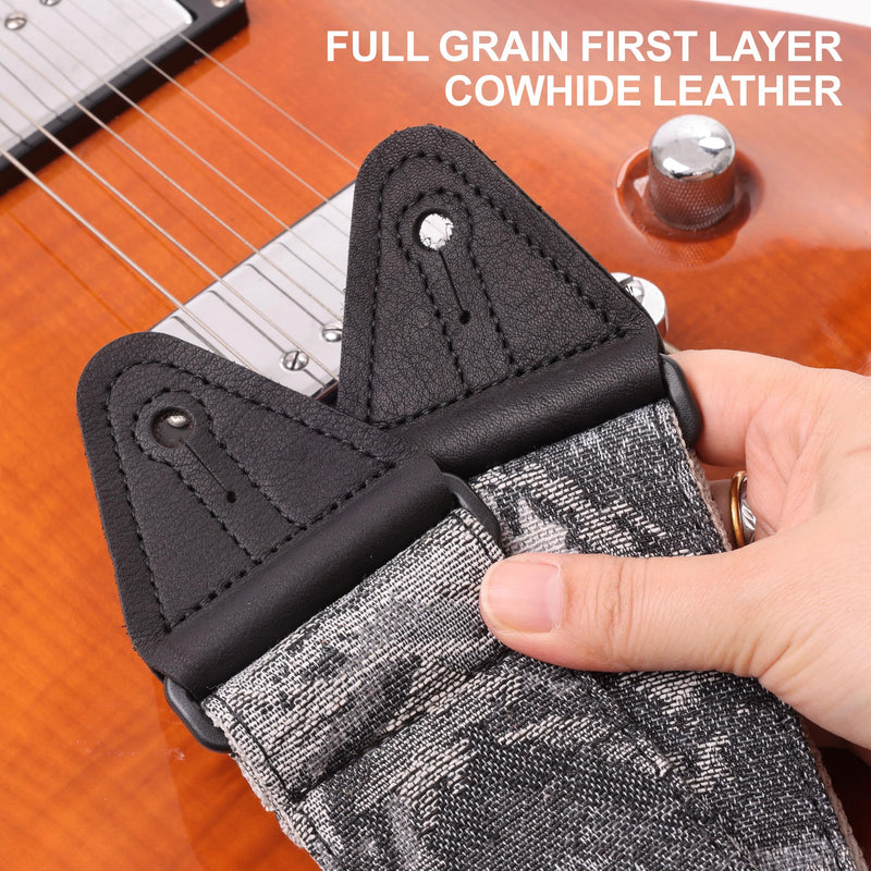 [AUSTRALIA] - Nefelibata Guitar Strap 2.3", Double Cowhide Leather Ends, Cotton Guitar Straps for Bass, Electric & Acoustic Guitar, with Strap Button, Strap Locks and Guitar Picks Camo 