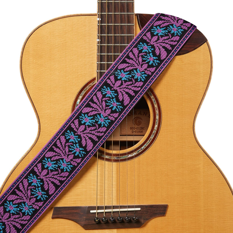 Amumu Guitar Strap Jacquard Purple Blue Flower for Bass, Electric & Acoustic Guitar Accessories
