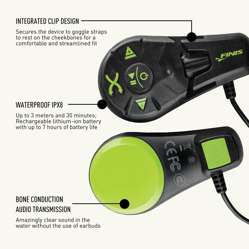 [AUSTRALIA] - FINIS Duo - High-Quality Underwater MP3 Player - Waterproof Bone Conduction Swimming Headphones for the Pool - Great Addition to Pool and Swimming Accessories - Supports MP3 and WMA files Black/Acid Green 