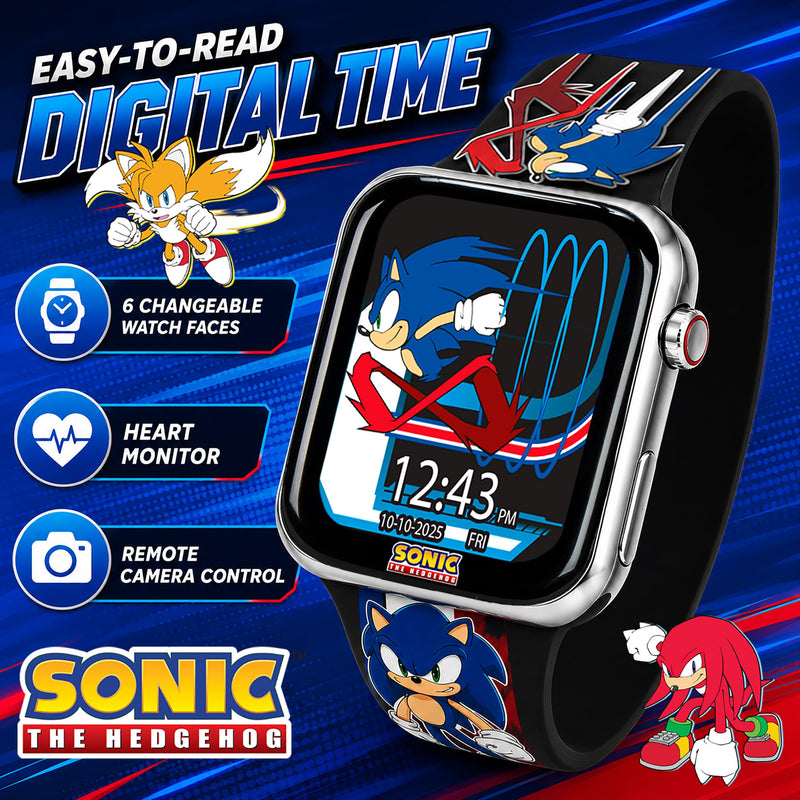 Accutime SEGA Sonic the Hedgehog Black Adult Smartwatch for Men, Women, Unisex - Touchscreen Camera, Weather, Messaging, Sports, Music, Heart Rate Monitor, Pedometer & More (Model: SNC4352M)