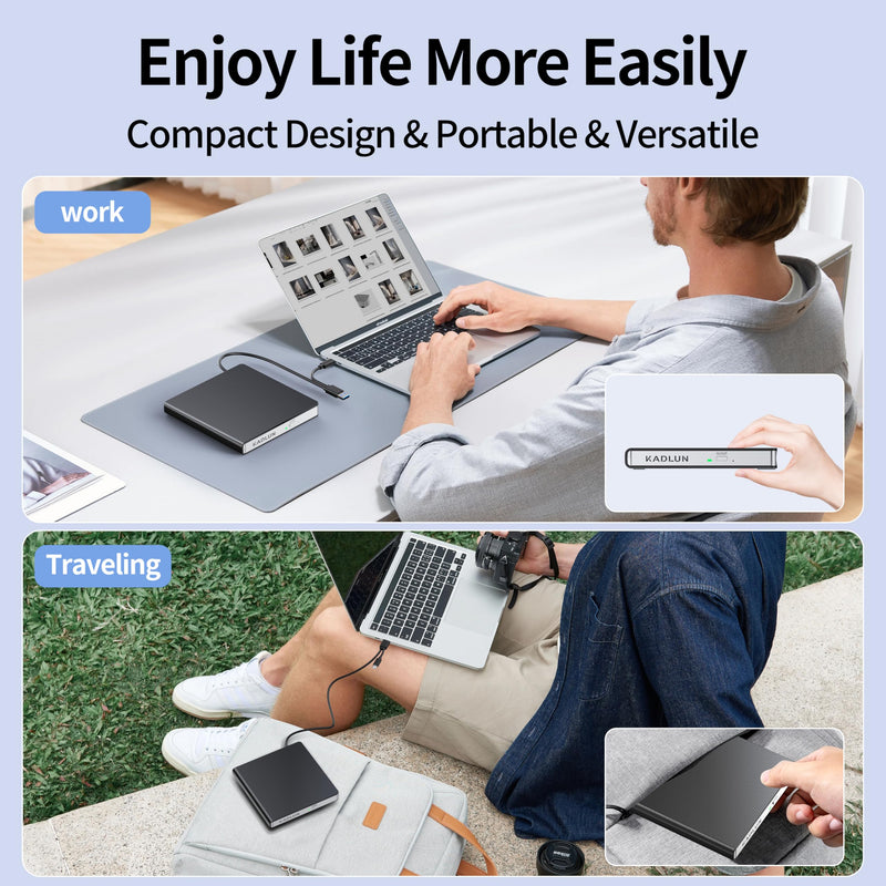 [AUSTRALIA] - External CD DVD Drive for Laptop USB 3.0 USB C CD Burner External DVD Drive Portable CD ROM Burner Reader Writer Drive External DVD Player for Laptop Desktop PC Windows 11/10/8/7 MacBook Mac OS Linux black-2 in 1 