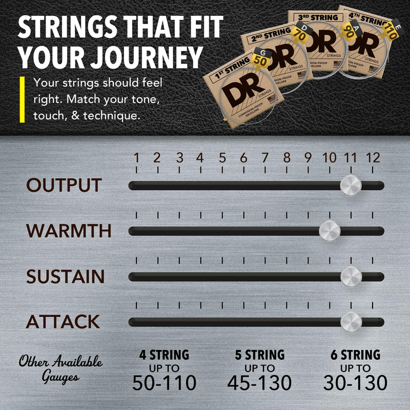 DR Strings - Hi-Beams - Bass Guitar Strings 4-String Set - Medium 45-105 - Stainless Steel Round Core - Bass Guitar Accessories (MR-45) 4-String(45-105)