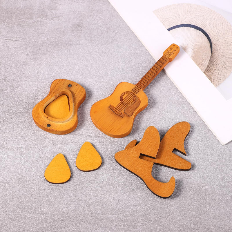 Guitar Pick Box, Wooden Acoustic Guitar Pick Case Custom Guitar Pick Holder with 3 Guitar Picks and Stand Guitar Pick Rack Guitar Pick Storage Container for Guitar Electric Bass Ukulele Lovers