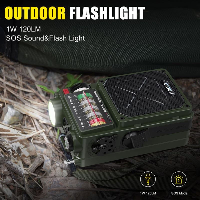 Emergency Crank Radio- Emgykit 4000mAh/14800mWh AM/FM/WB/SW/NOAA Weather Radio with Bluetooth,Flashlight,SOS Alarm, Powered by USB Charged,Hand Crank & Solar Power for Camping, Emergency Green