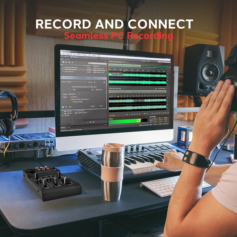 Pyle 3-Channel Bluetooth Audio Mixer – DJ Sound Controller & USB Soundcard Interface for PC Recording, XLR & 3.5mm Mic Input, RCA In/Out, 18V Power – Professional & Beginner DJ Mixer