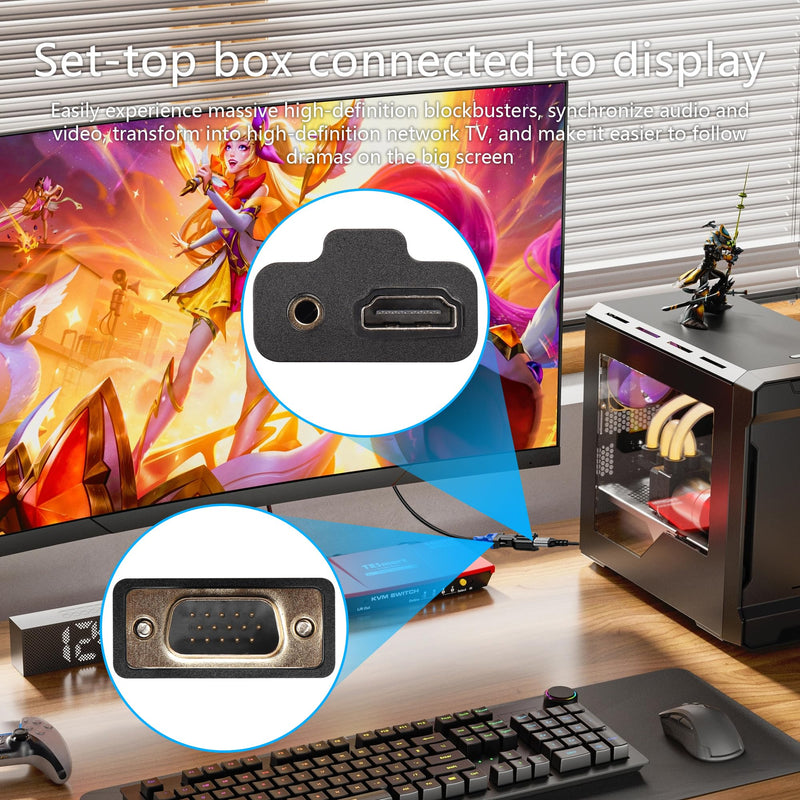 [AUSTRALIA] - CERRXIAN HDMI to VGA Adapter with 3.5mm Audio Jack Cable,Gold Plated HDMI to VGA 1080P@60Hz Digital Video Converter Cable for Desktop,Laptop,Projector, Monitor, HDTV 
