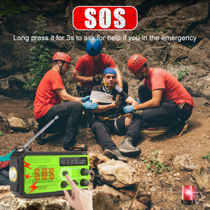 Emergency Radio 22200mWh Solar Hand Crank Emergency Radio: AM/FM/NOAA Weather Radio with Phone Charger, Flashlight & Reading Lamp, Headphone Jack, SOS Alarm for Home Survival Hurricane Green-6000mAh