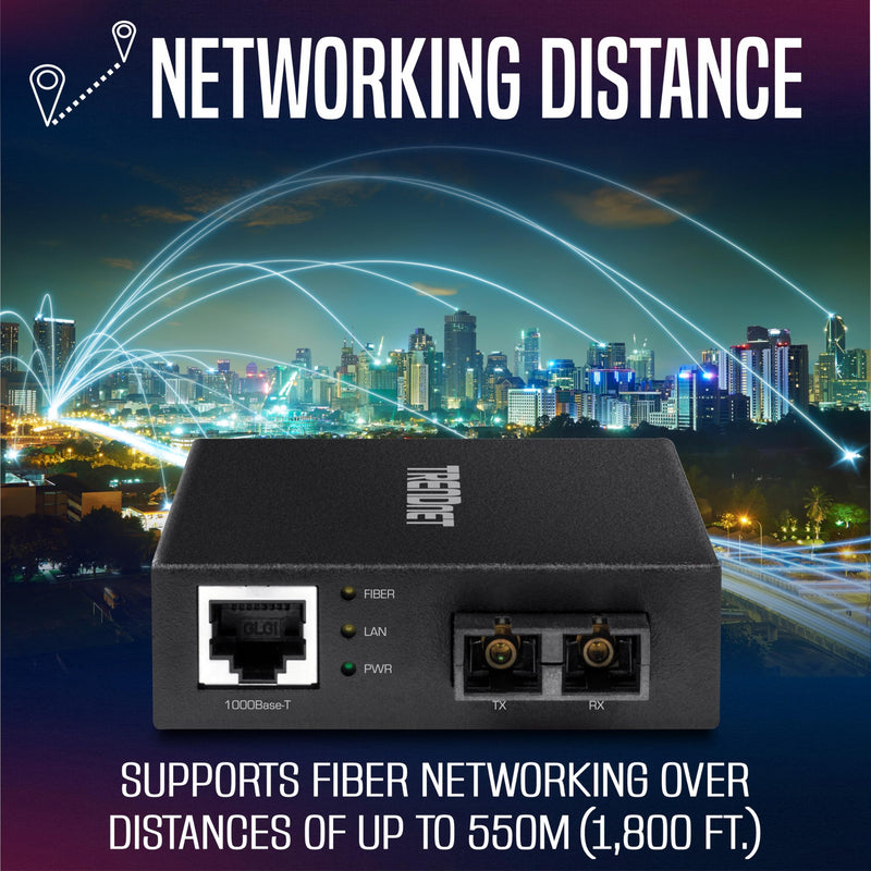TRENDnet 1000Base-T to 1000Base-SX Multi-Mode SC Fiber Converter,TFC-GMSC | up to 550M (1800 ft.), 2 Gbps Switching Capacity,NDAA &TAA compliant, Black 550 m Gigabit