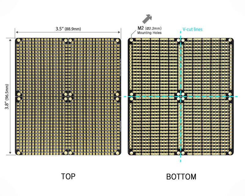 ElectroCookie PCB Prototype Board, Snappable Strip Board with Power Rails for Electronics Projects Compatible for DIY Arduino Soldering Projects, Gold-Plated, 3.8"x3.5" (2 Pack, Matte Black) 2.Black