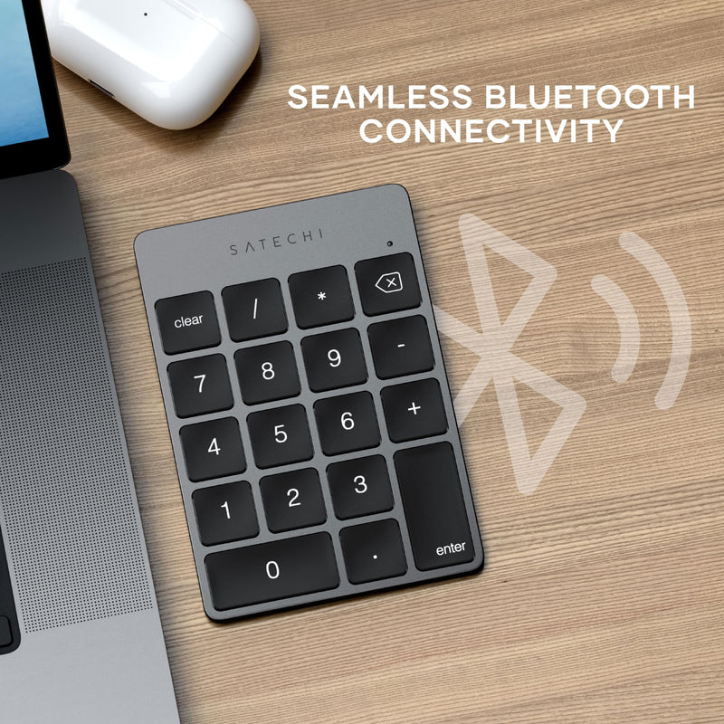 Satechi Slim Aluminum Bluetooth Keypad, USB-C Rechargeable, Space Gray | 18-Key Wireless Number Pad, for MacBook, iMac, iPad, PC, and Laptops