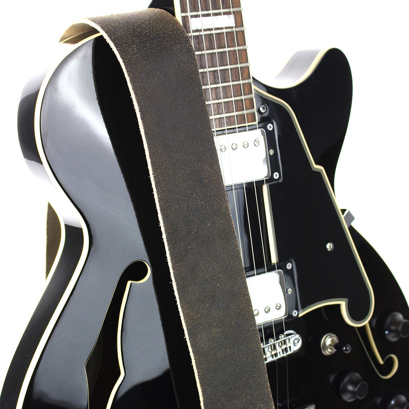 [AUSTRALIA] - Walker And Williams STR-09 Distressed "Weathered" Black Olive Top Grain Premium Italian Leather Guitar Strap For Acoustic, Electric, And Bass Guitars 