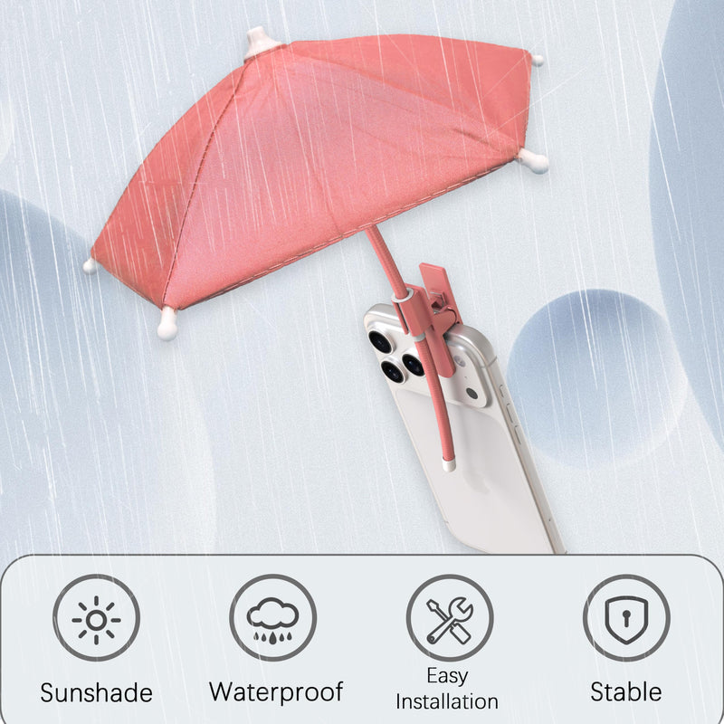 Phone Umbrella Sun Shade Clip-On, Universal Cell Phone Sunshade with UV Protection, Anti-Glare Screen Shield for iPhone & Android, Outdoor Beach Pool Travel Accessory Pink