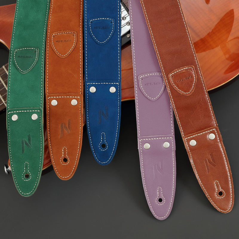Nefelibata Guitar Strap, 2"Full Grain Leather Guitar Straps with Pick Pocket for Bass, Electric & Acoustic Guitar, Come with Guitar Picks,Strap Button and Strap Locks(Christmas Green) B#-christmas Green