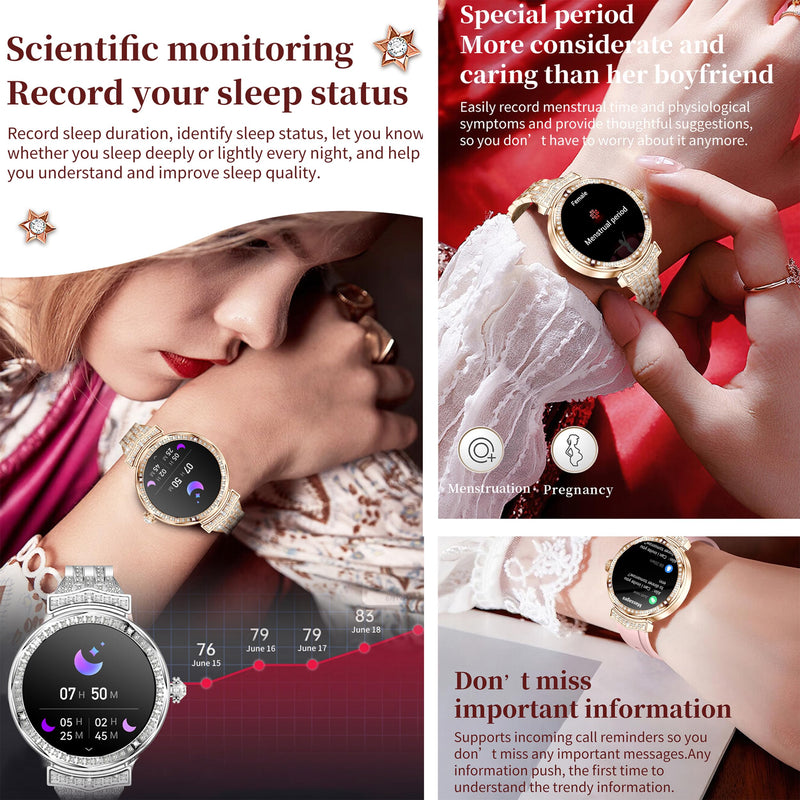 1.32" AMOLED Smart Watch for Women(Make/Answer Call), 2026 New 5ATM Waterproof Womens Smartwatches, Fitness Tracker Smartwatch for Android iPhones, Digital Watches Step Counter, 3 Straps (Silver) Silver