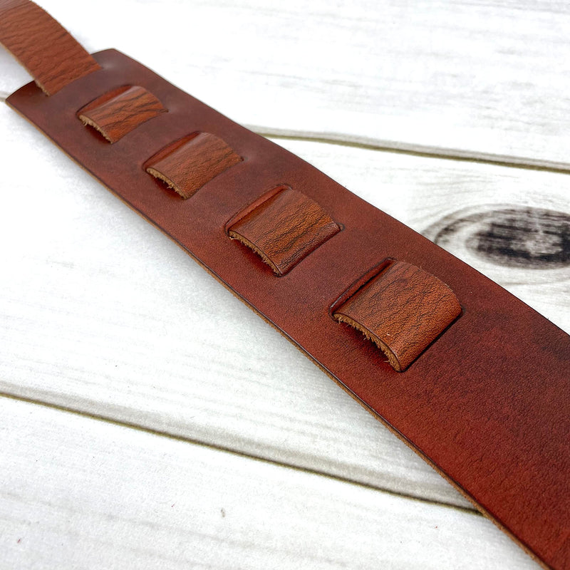 Walker & Williams S-02 Heavy Textured Whiskey Brown Full Grain Extra Thick Soft Italian Leather Rugged Finish Guitar Strap For Acoustic, Electric, And Bass Guitars