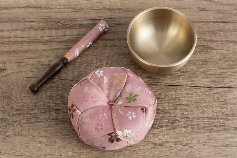 Orin Bell Japanese Buddhist Bell,Mat,bar Set Made in Japan Takaoka, Pink,2.99inch