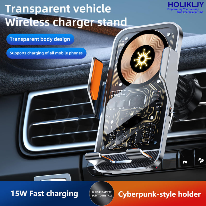 Wireless Car Phone Mount, 15W Fast Charging Car Phone Holder Charger Auto-Clamping 360 Dgrees Rotation Adjustable Air Vent Phone Mount Car Charger with luminous Logo for iPhone 16 15 14 13 S24 S23 S22 Black