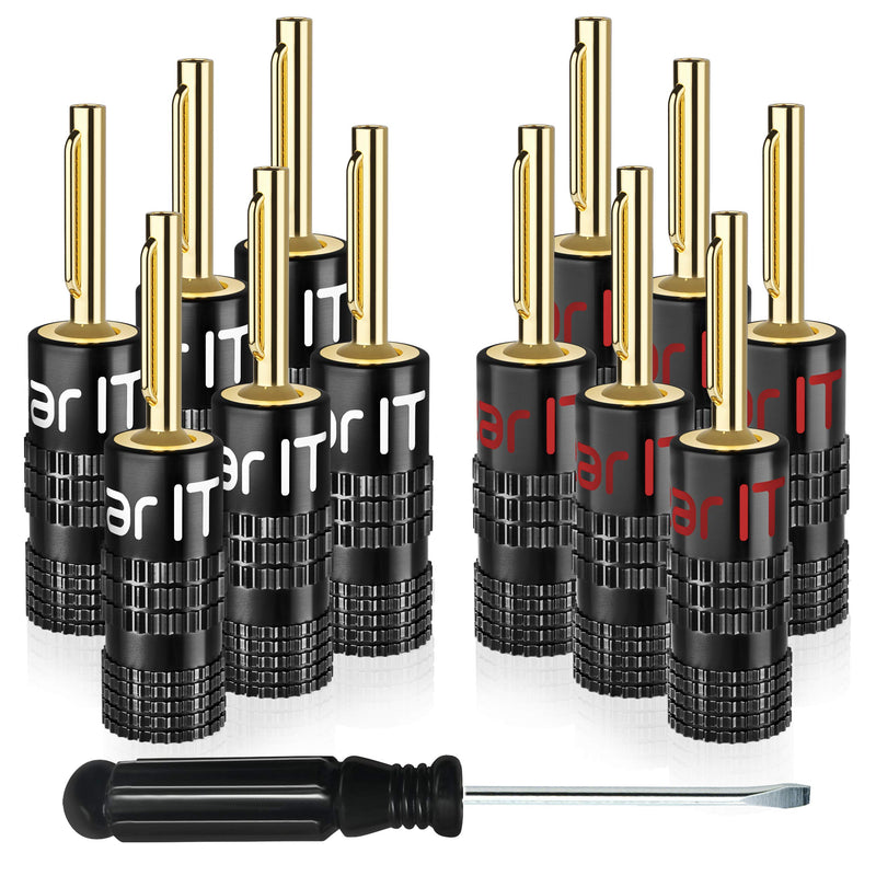 GearIT 14 Gauge Speaker Wire (50 Feet / 15.24 Meters) with Banana Plugs (6 Pairs, 12 Pieces) Pro Series 14 AWG Speaker Cable - Black 50 Feet + 12 Banana Plugs